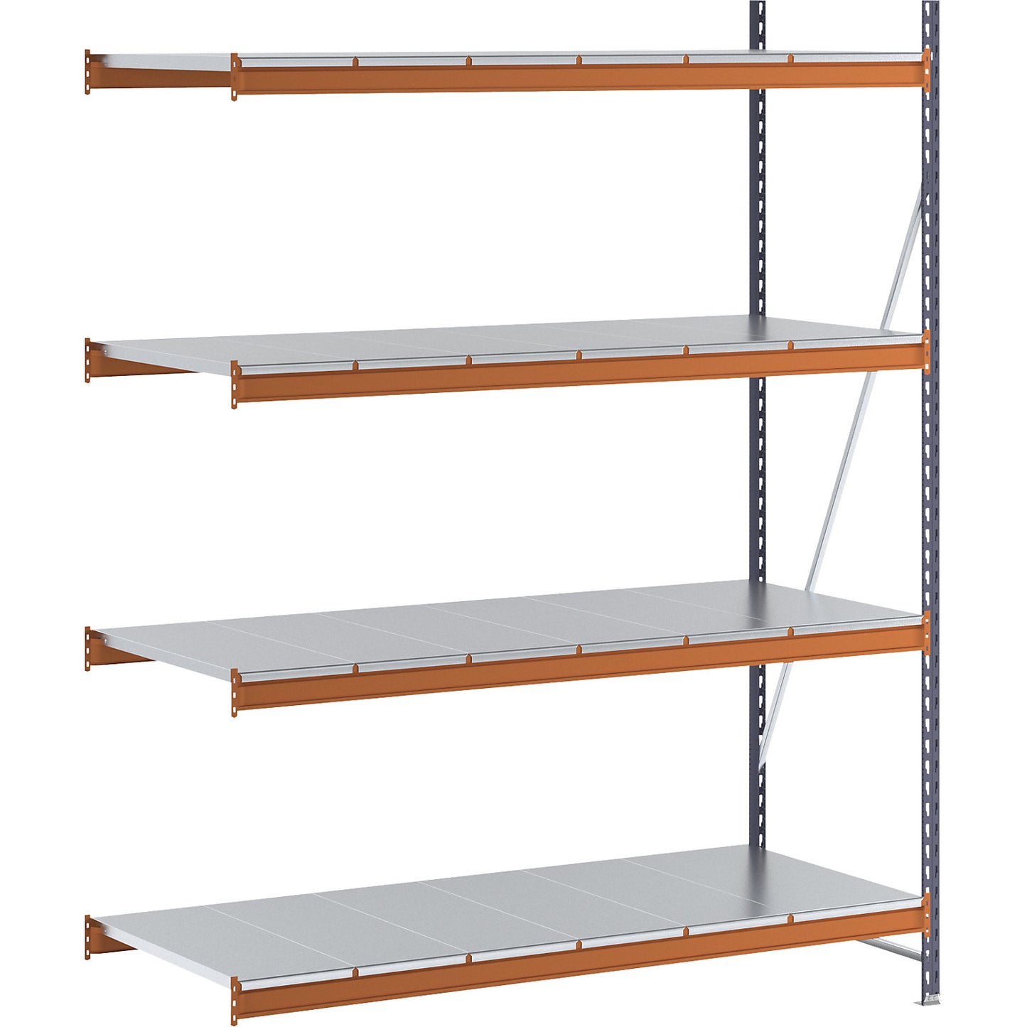 Wide span shelving unit, max. bay load 1600 kg, with steel sheet shelves, HxWxD 2500 x 1900 x 800 mm, extension shelf unit.