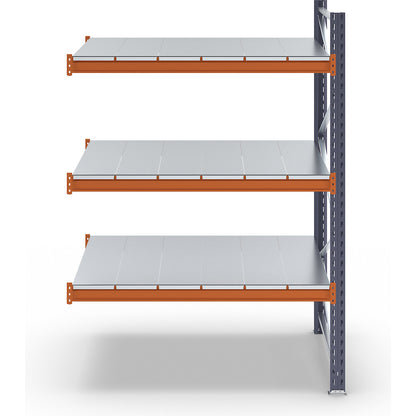 Wide span shelving unit, max. bay load 8000 kg, HxWxD 2000 x 1430.6 x 1100 mm, extension shelf unit.