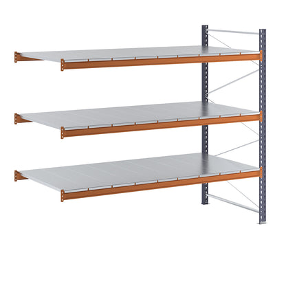 Wide span shelving unit, max. bay load 8000 kg, HxWxD 2000 x 2305.6 x 1100 mm, extension shelf unit.