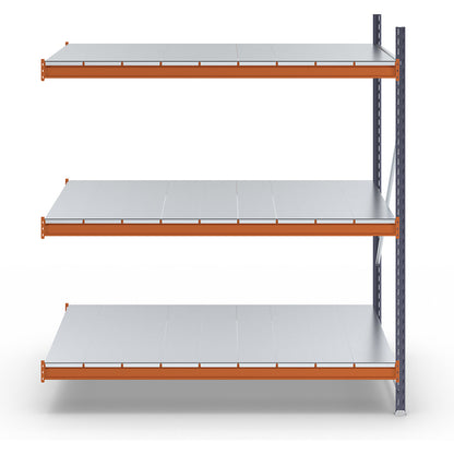 Wide span shelving unit, max. bay load 6000 kg, HxWxD 2000 x 1874 x 1100 mm, extension shelf unit.