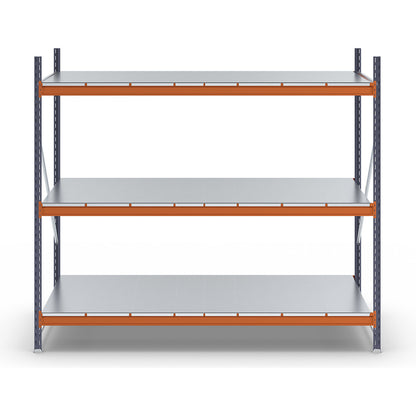 Wide span shelving unit, max. bay load 6000 kg, HxWxD 2000 x 2323 x 1100 mm, standard shelf unit.