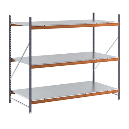 Wide span shelving unit, max. bay load 6000 kg, HxWxD 2000 x 2323 x 1100 mm, standard shelf unit.