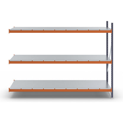 Wide span shelving unit, max. bay load 6000 kg, HxWxD 2000 x 2749 x 1100 mm, extension shelf unit.