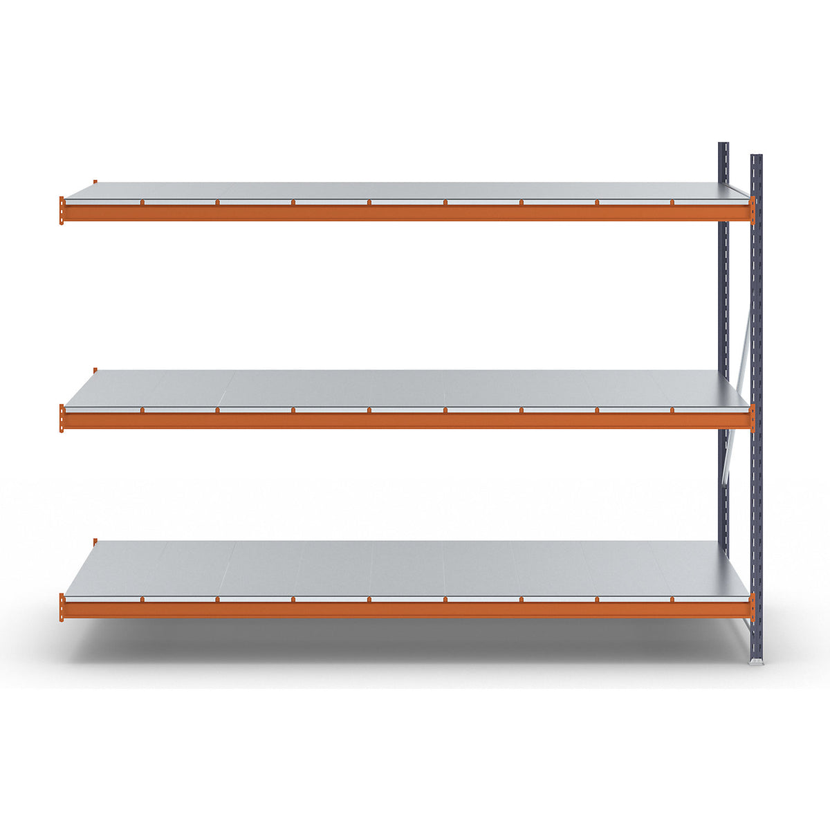Wide span shelving unit, max. bay load 6000 kg, HxWxD 2000 x 2749 x 1100 mm, extension shelf unit.