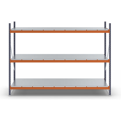 Wide span shelving unit, max. bay load 6000 kg, HxWxD 2000 x 2798 x 1100 mm, standard shelf unit.
