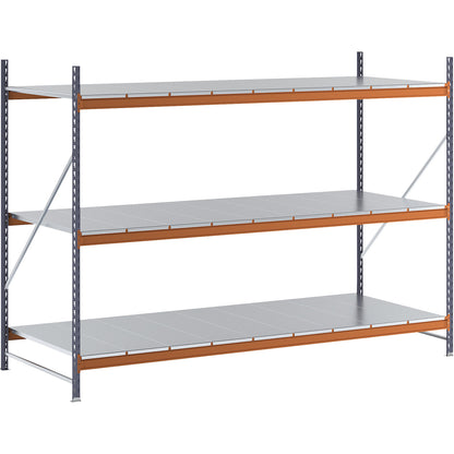 Wide span shelving unit, max. bay load 6000 kg, HxWxD 2000 x 2798 x 1100 mm, standard shelf unit.