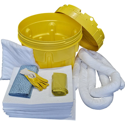 Kit for spillage emergencies, in a safety drum, absorption 75 l, oil version, white.