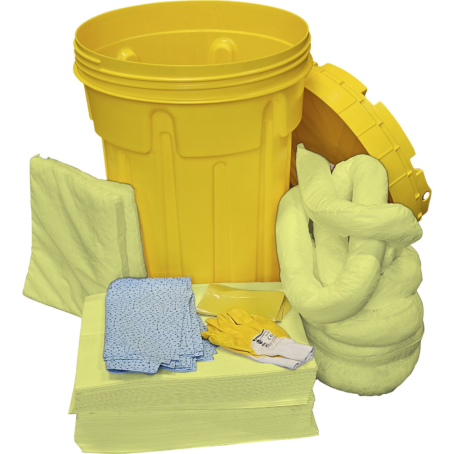 Kit for spillage emergencies, in a safety drum, absorption 100 l, chemical version, yellow.