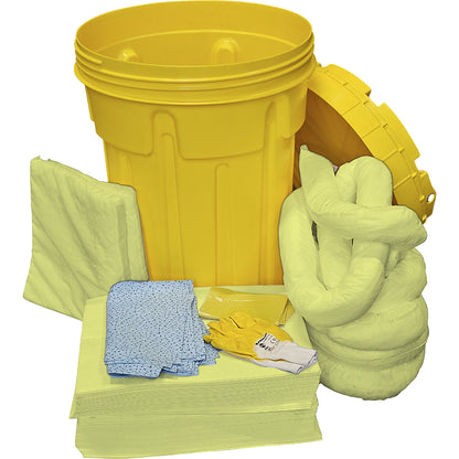 Kit for spillage emergencies, in a safety drum, absorption 100 l, chemical version, yellow.
