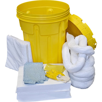 Kit for spillage emergencies, in a safety drum, absorption 100 l, oil version, white.