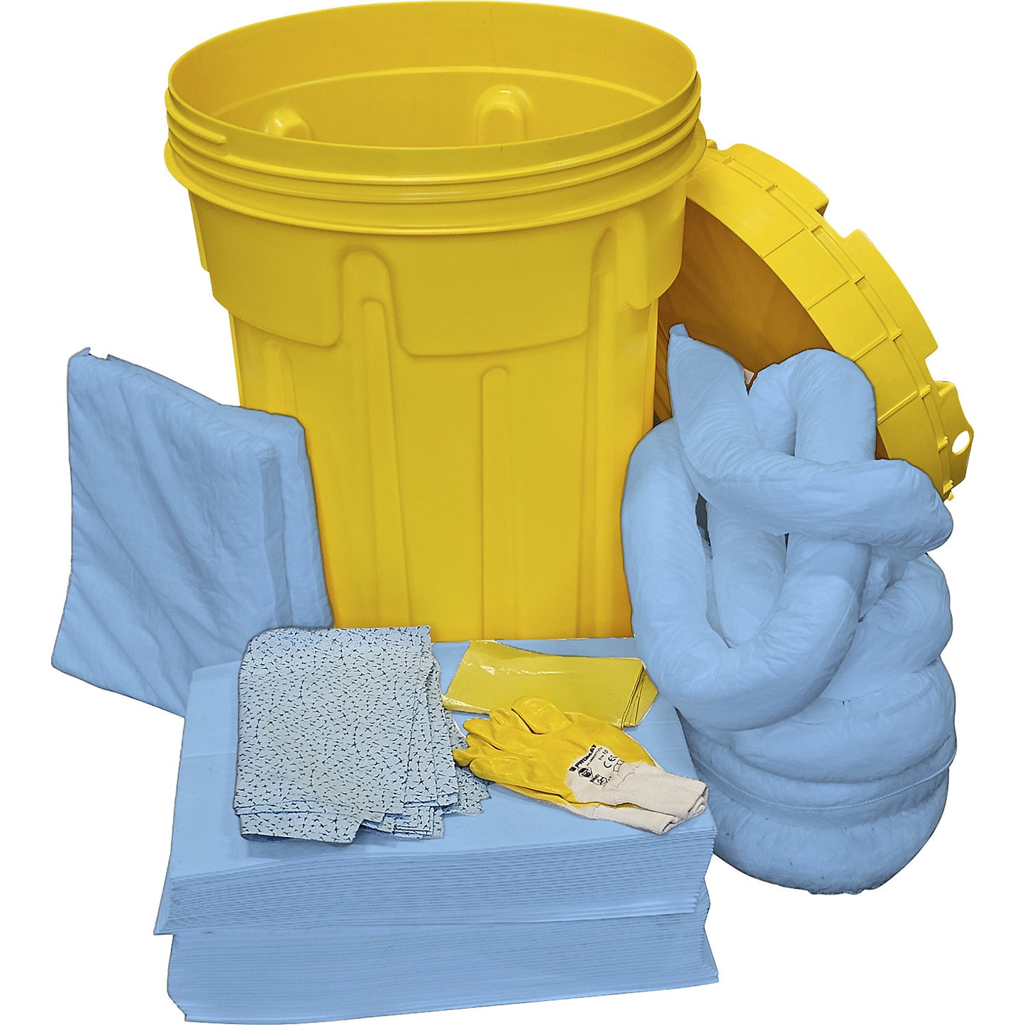 Kit for spillage emergencies, in a safety drum, absorption 100 l, oil version, blue.