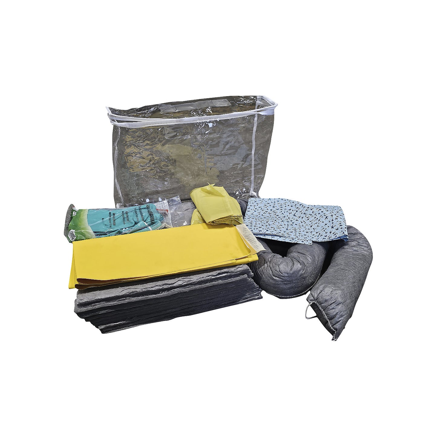 Kit for spillage emergencies with single use sealing mat, bag, sealing mat, sheeting, absorption 20 l, universal version, grey.