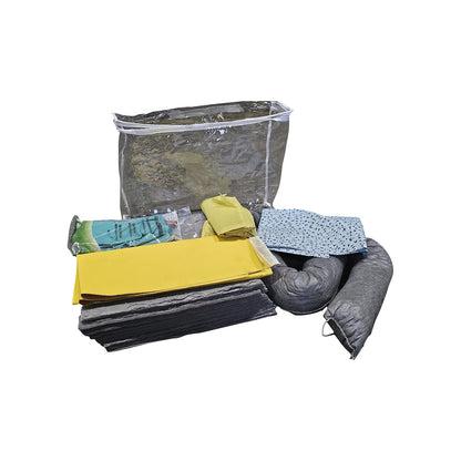 Kit for spillage emergencies with single use sealing mat, bag, sealing mat, sheeting, absorption 20 l, universal version, grey.