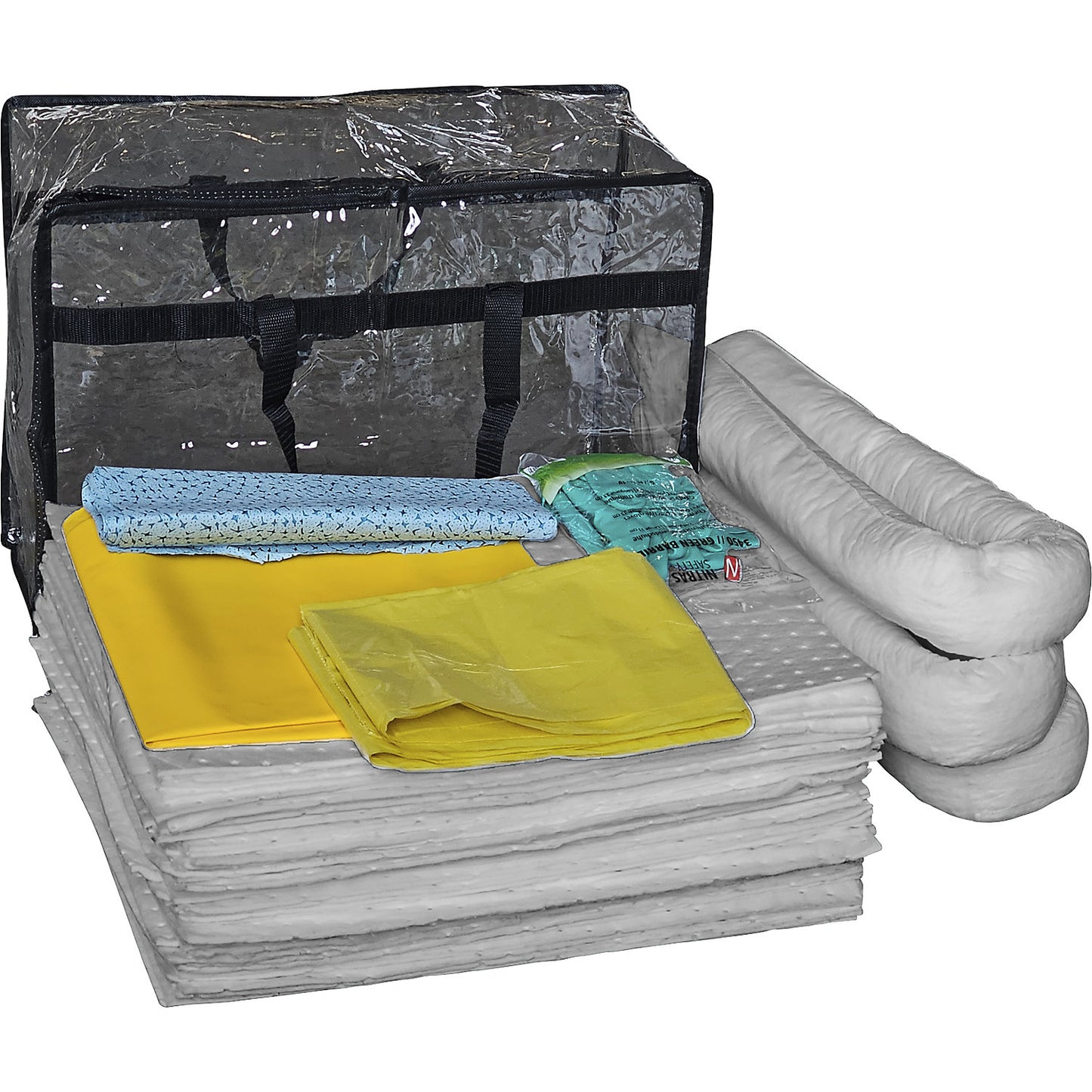 Kit for spillage emergencies with single use sealing mat, bag, sealing mat, sheeting, absorption 50 l, universal version, grey.
