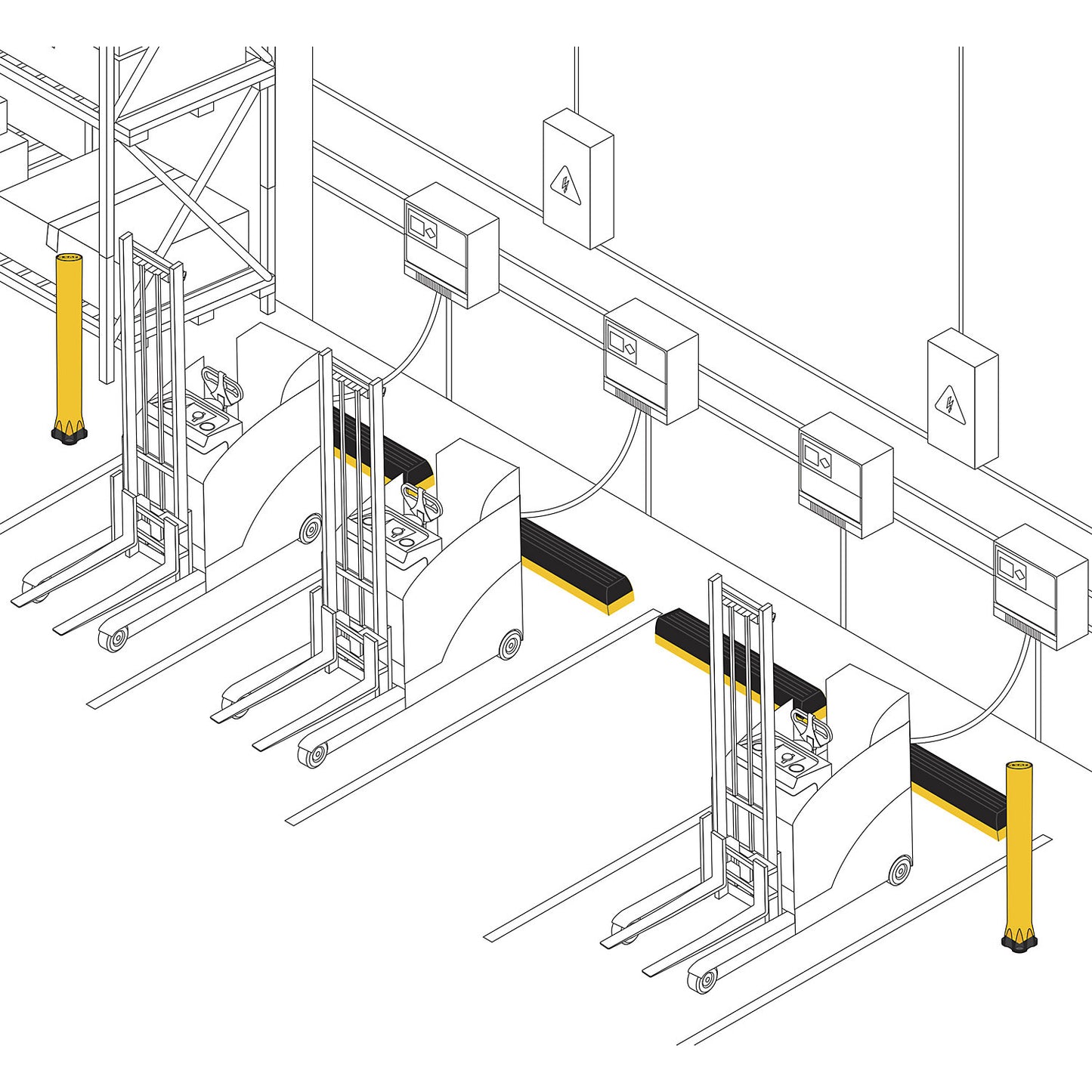 Monoplex StepGuard crash protection barrier, polyurethane, black/yellow, LxWxH 600 x 245 x 185 mm.