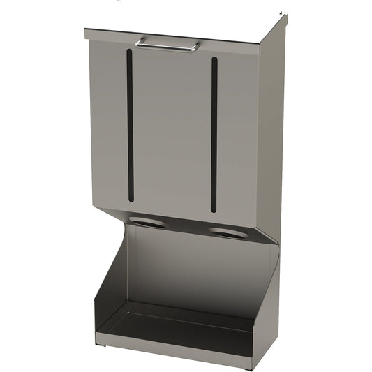 Dispenser box for disposable gloves, made of stainless steel, 2 dispenser openings.