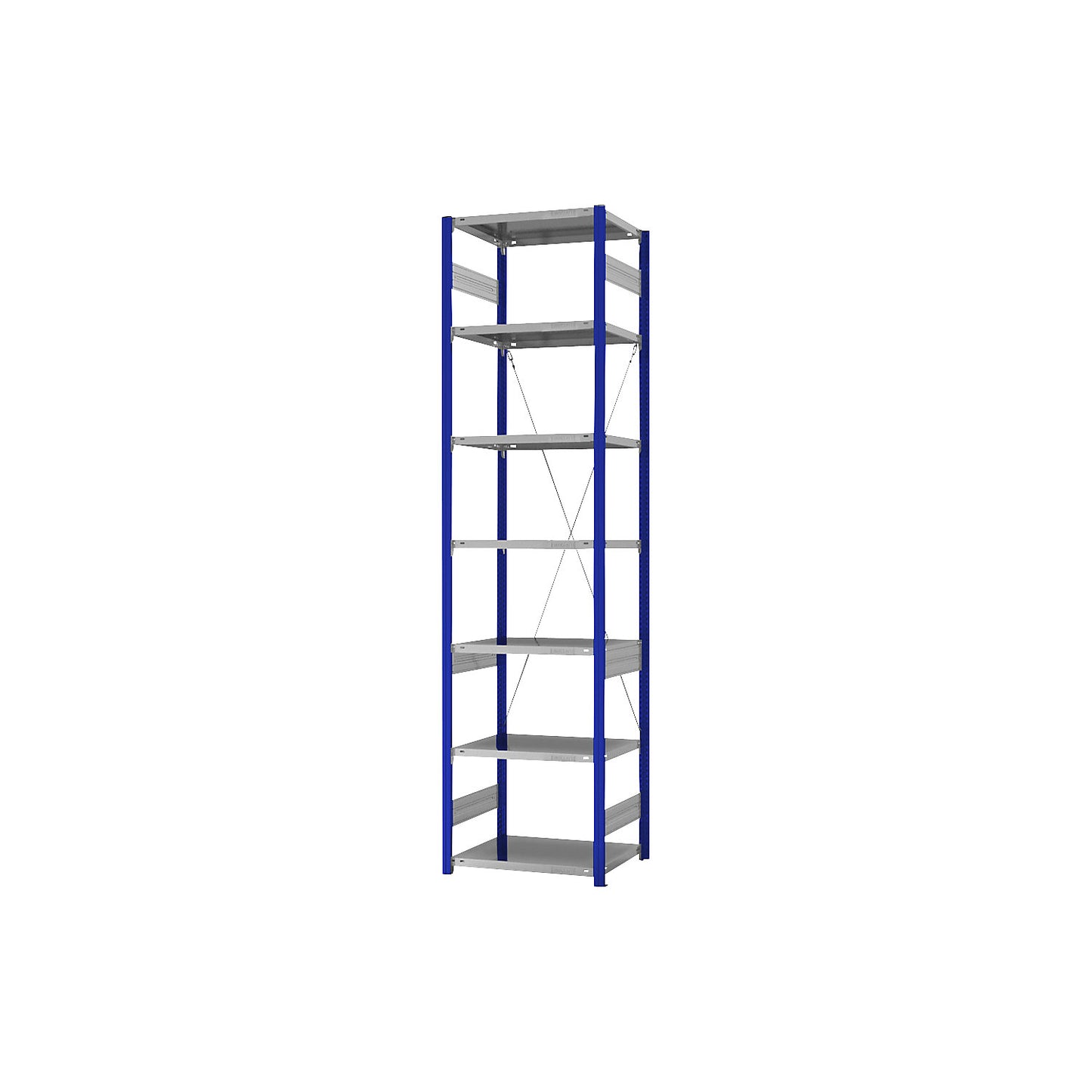 Boltless shelving unit, light duty, single-sided, HxWxD 3000 x 750 x 500 mm, blue/zinc plated, standard shelf unit.