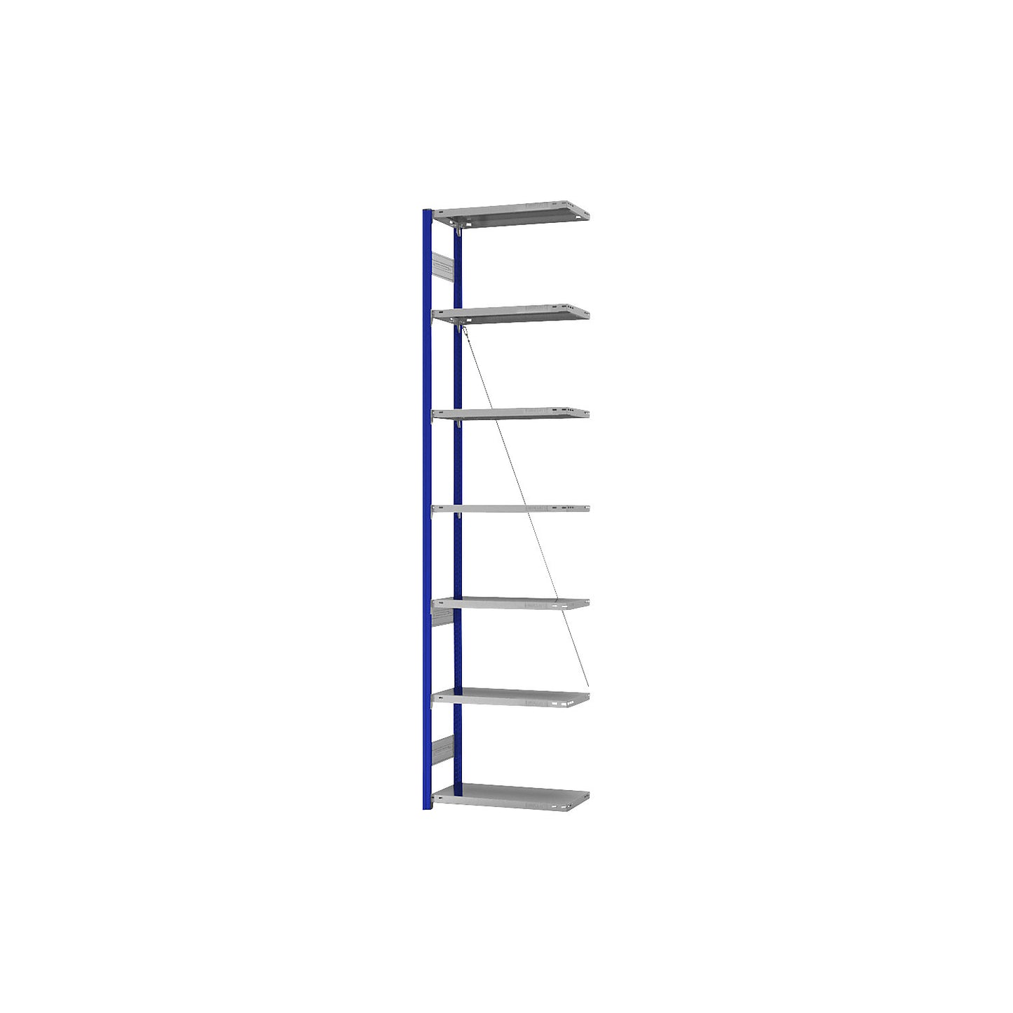 Boltless shelving unit, light duty, single-sided, HxWxD 3000 x 750 x 300 mm, blue/zinc plated, extension shelf unit.