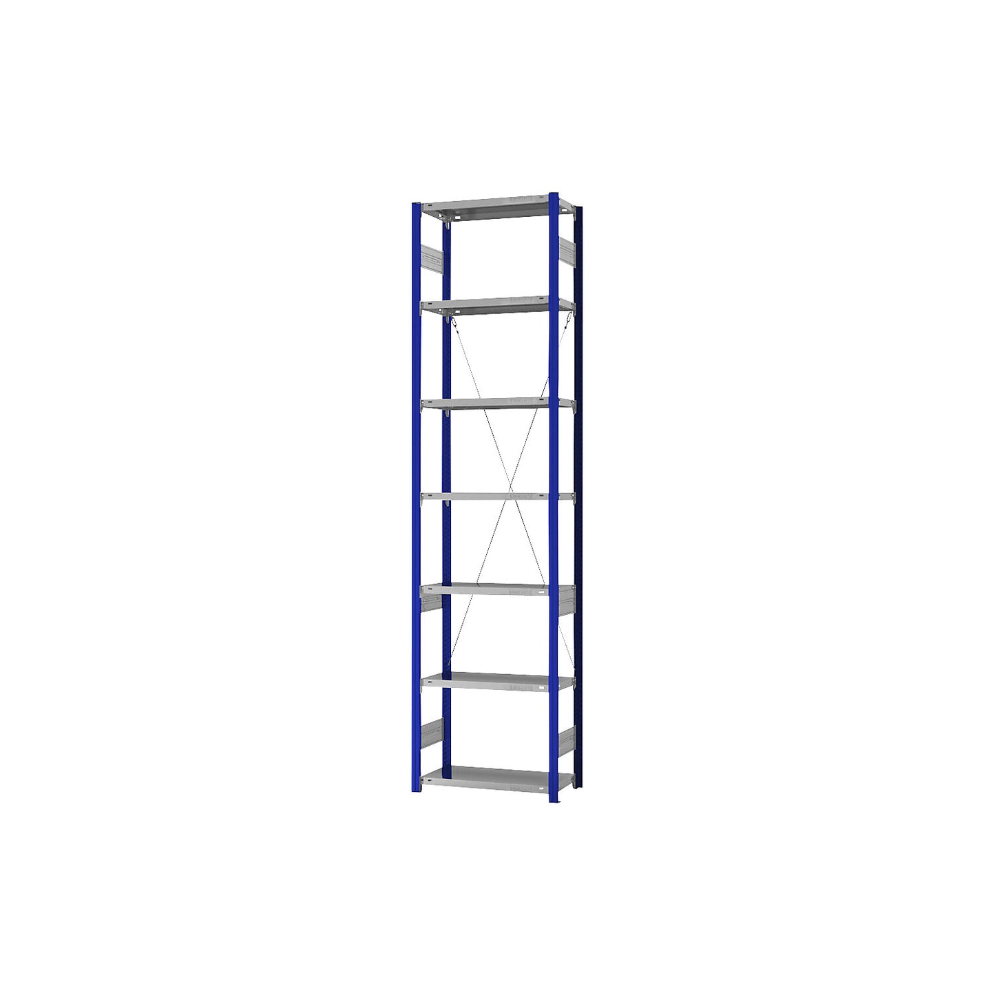 Boltless shelving unit, light duty, single-sided, HxWxD 3000 x 750 x 300 mm, blue/zinc plated, standard shelf unit.