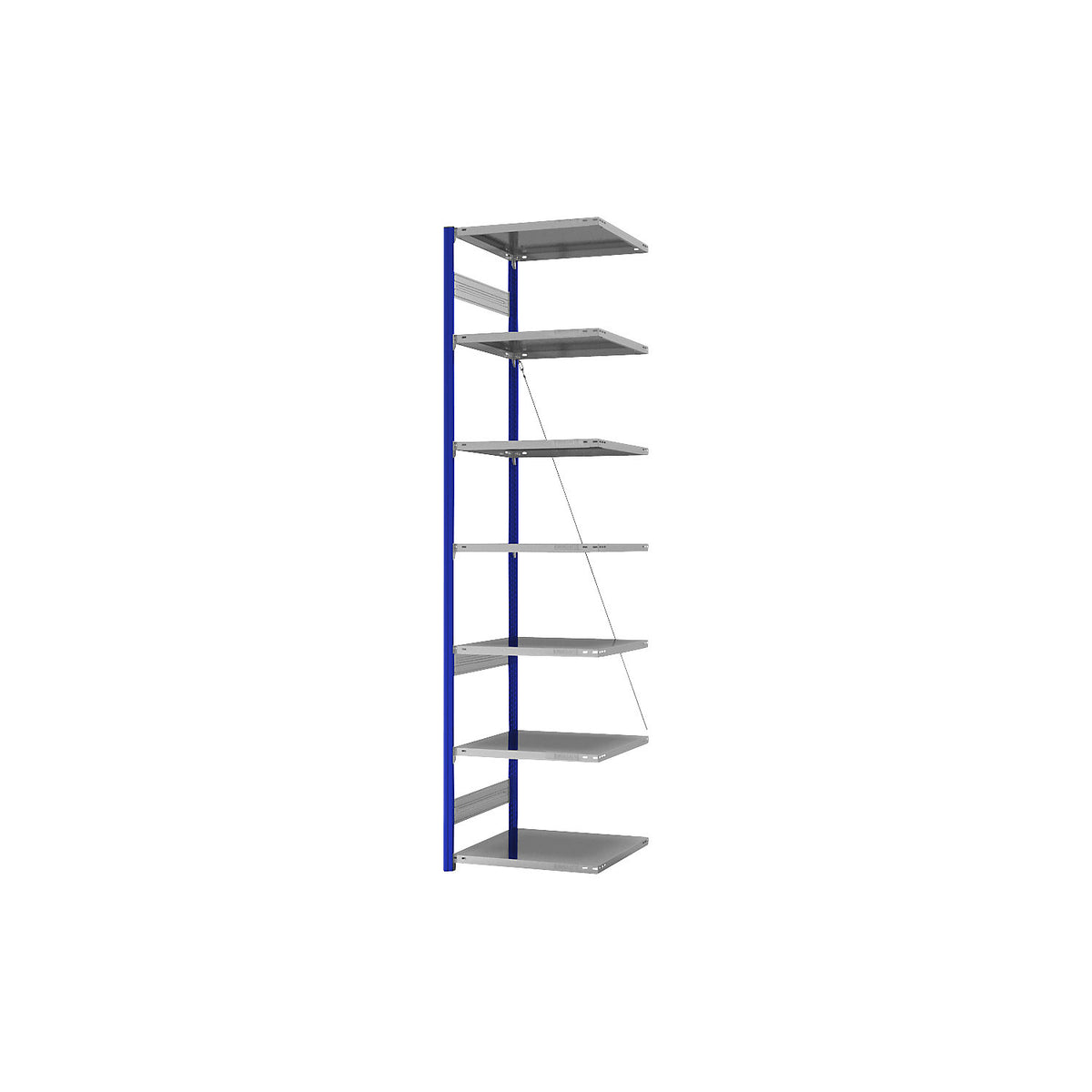 Boltless shelving unit, light duty, single-sided, HxWxD 3000 x 750 x 600 mm, blue/zinc plated, extension shelf unit.