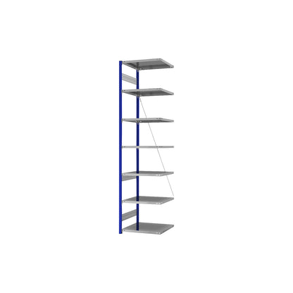 Boltless shelving unit, light duty, single-sided, HxWxD 3000 x 750 x 600 mm, blue/zinc plated, extension shelf unit.