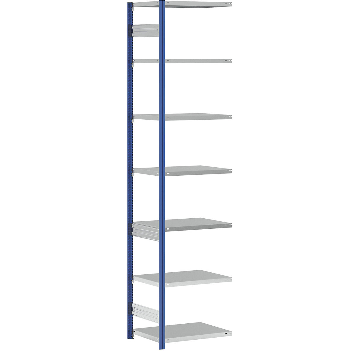Boltless shelving unit, light duty, single-sided, HxWxD 3000 x 750 x 600 mm, blue/zinc plated, extension shelf unit.