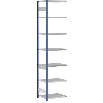 Boltless shelving unit, light duty, single-sided, HxWxD 3000 x 750 x 600 mm, blue/zinc plated, extension shelf unit.