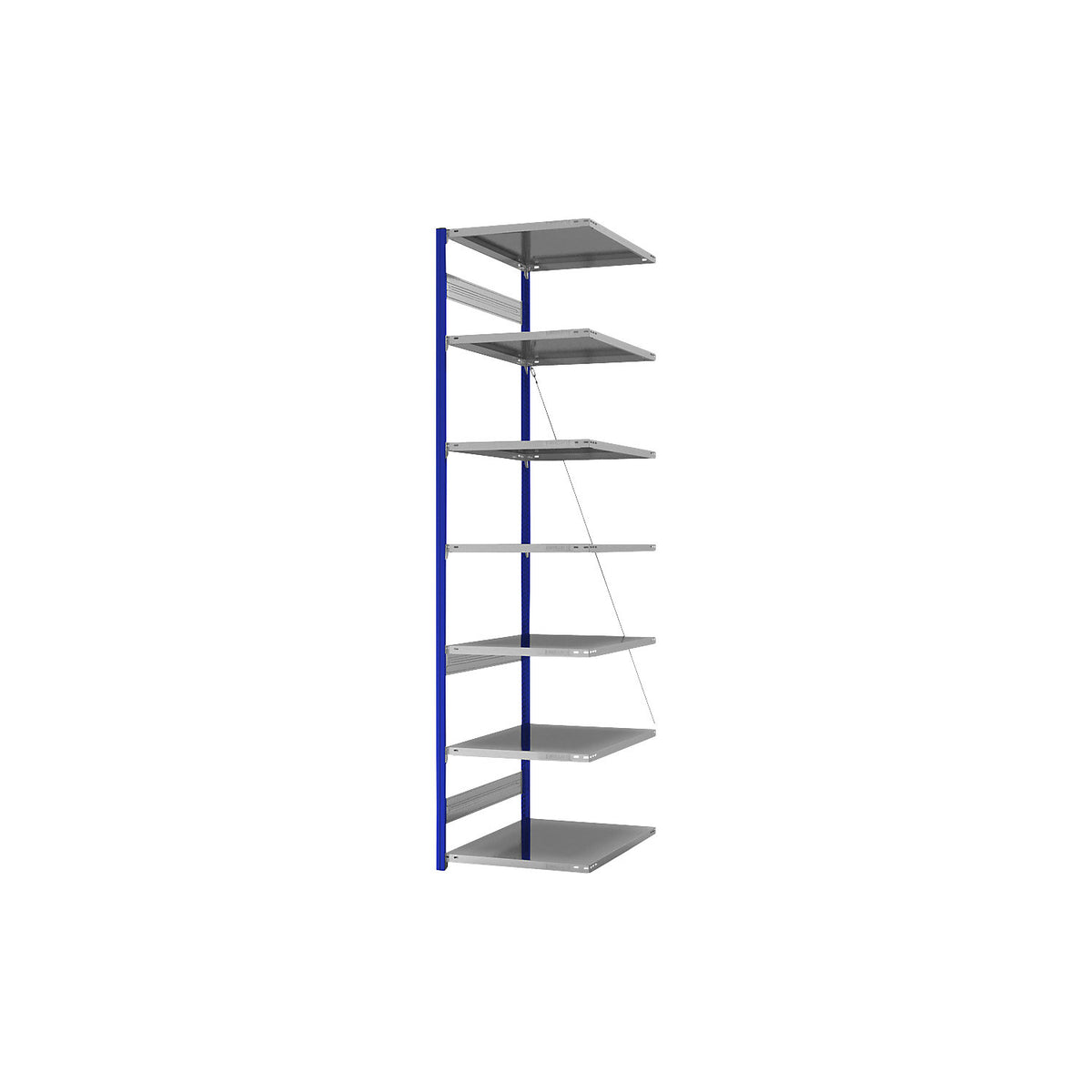 Boltless shelving unit, light duty, single-sided, HxWxD 3000 x 750 x 800 mm, blue/zinc plated, extension shelf unit.