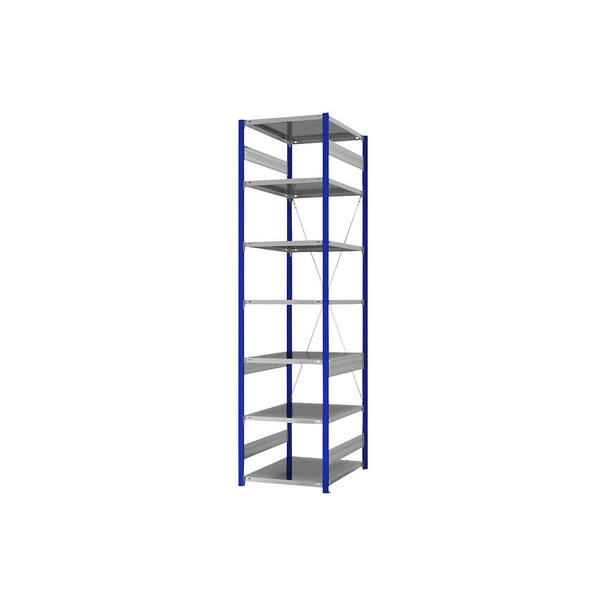 Boltless shelving unit, light duty, single-sided, HxWxD 3000 x 750 x 800 mm, blue/zinc plated, standard shelf unit.