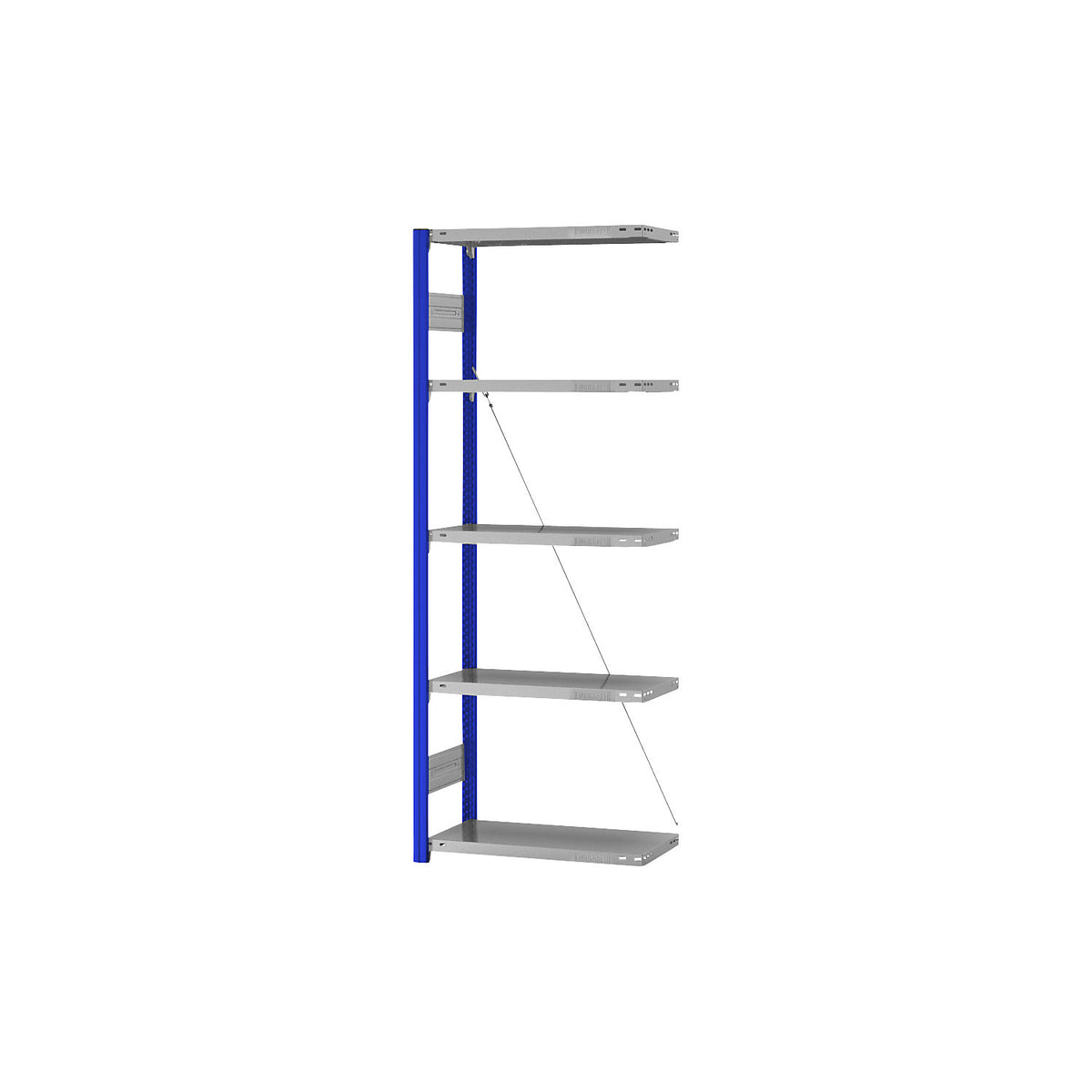 Boltless shelving unit, light duty, single-sided, HxWxD 2000 x 750 x 300 mm, blue/zinc plated, extension shelf unit.