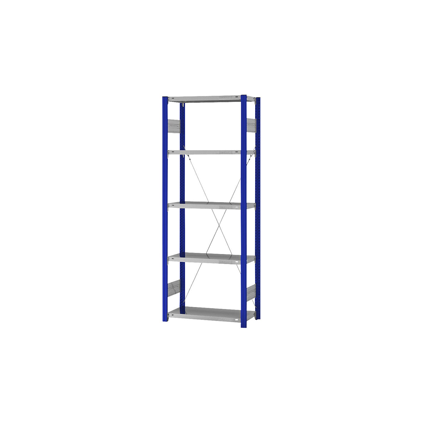 Boltless shelving unit, light duty, single-sided, HxWxD 2000 x 750 x 300 mm, blue/zinc plated, standard shelf unit.