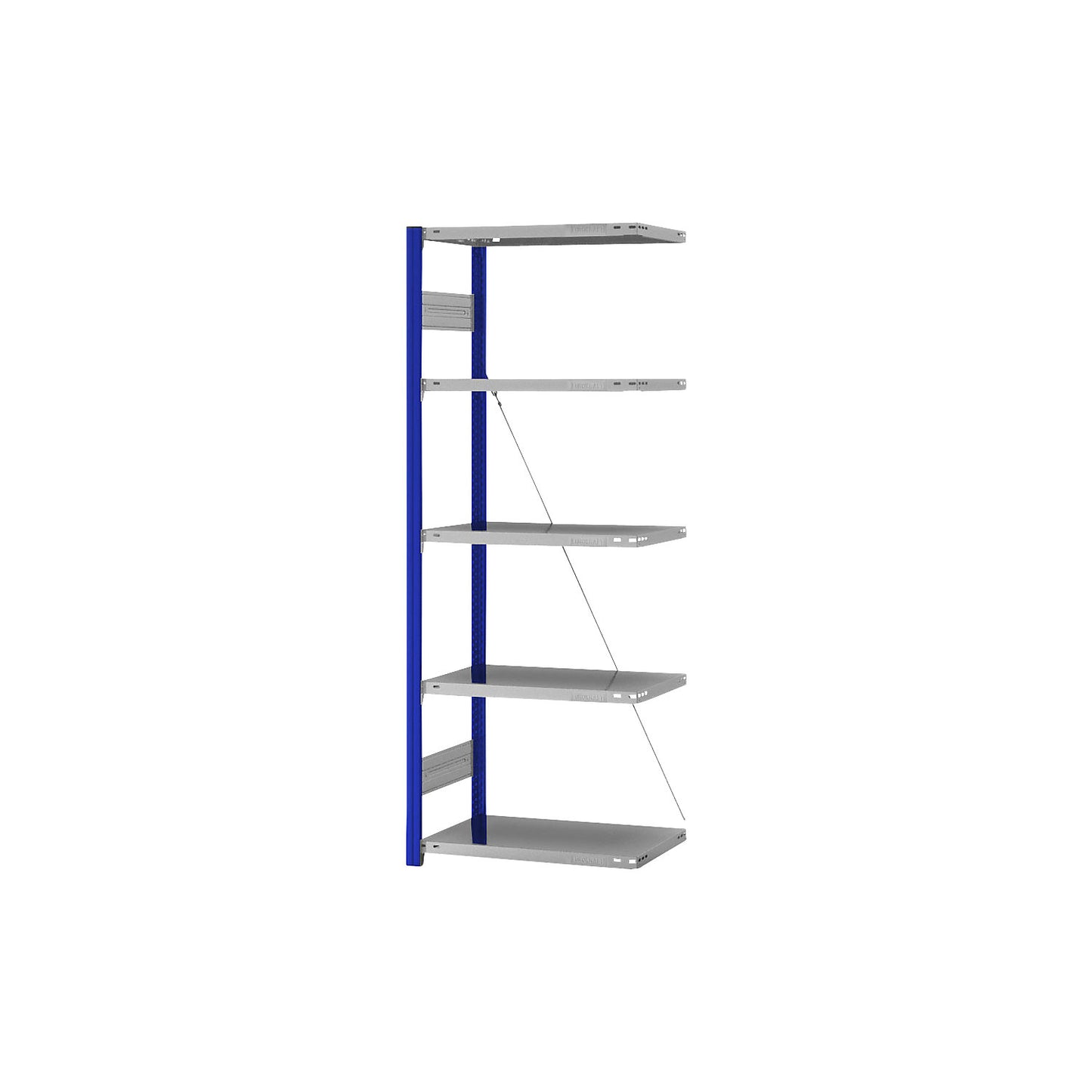 Boltless shelving unit, light duty, single-sided, HxWxD 2000 x 750 x 400 mm, blue/zinc plated, extension shelf unit.