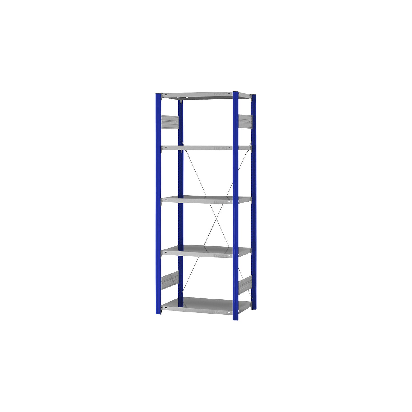 Boltless shelving unit, light duty, single-sided, HxWxD 2000 x 750 x 400 mm, blue/zinc plated, standard shelf unit.