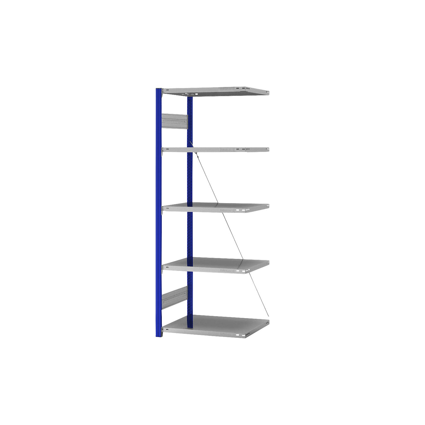 Boltless shelving unit, light duty, single-sided, HxWxD 2000 x 750 x 500 mm, blue/zinc plated, extension shelf unit.