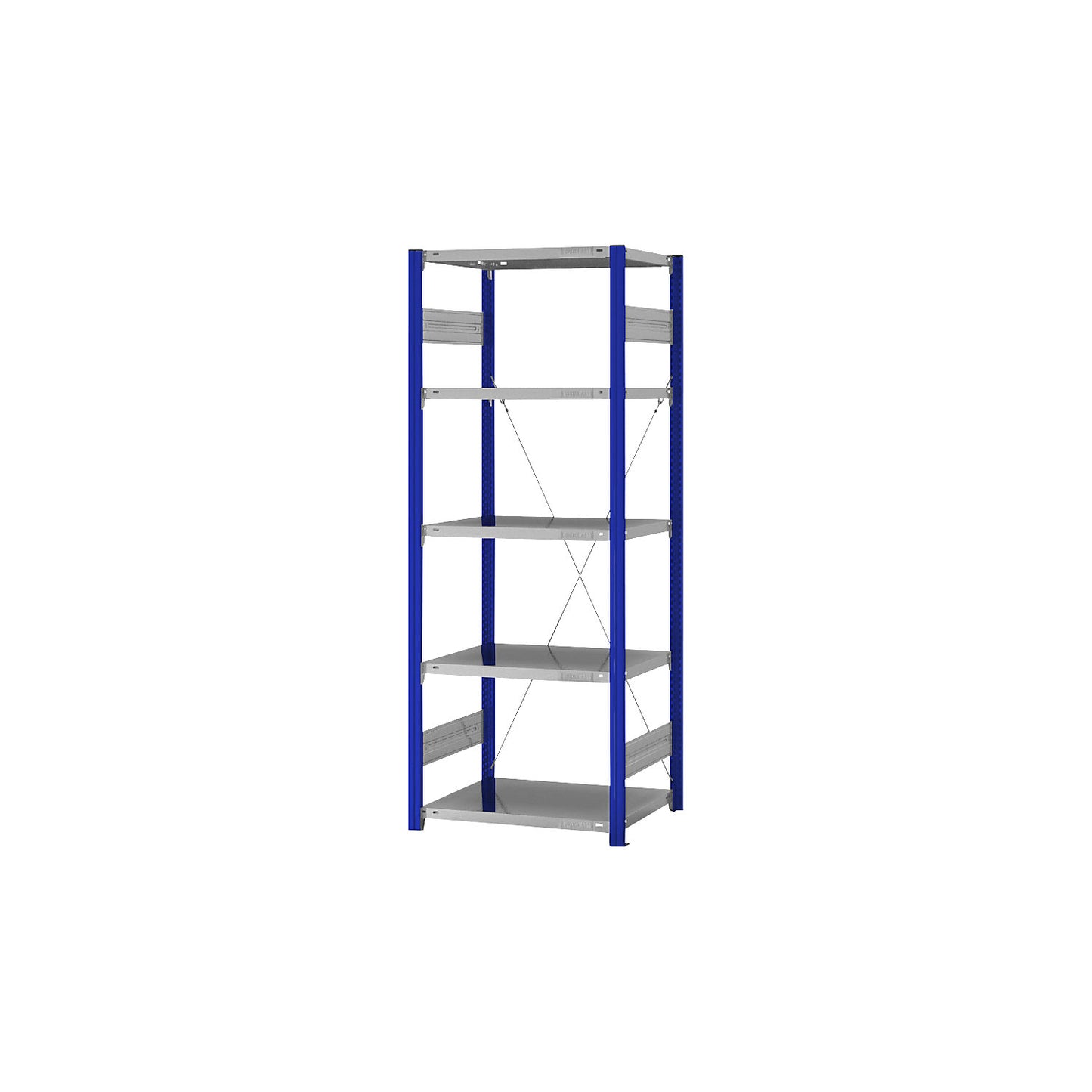 Boltless shelving unit, light duty, single-sided, HxWxD 2000 x 750 x 500 mm, blue/zinc plated, standard shelf unit.