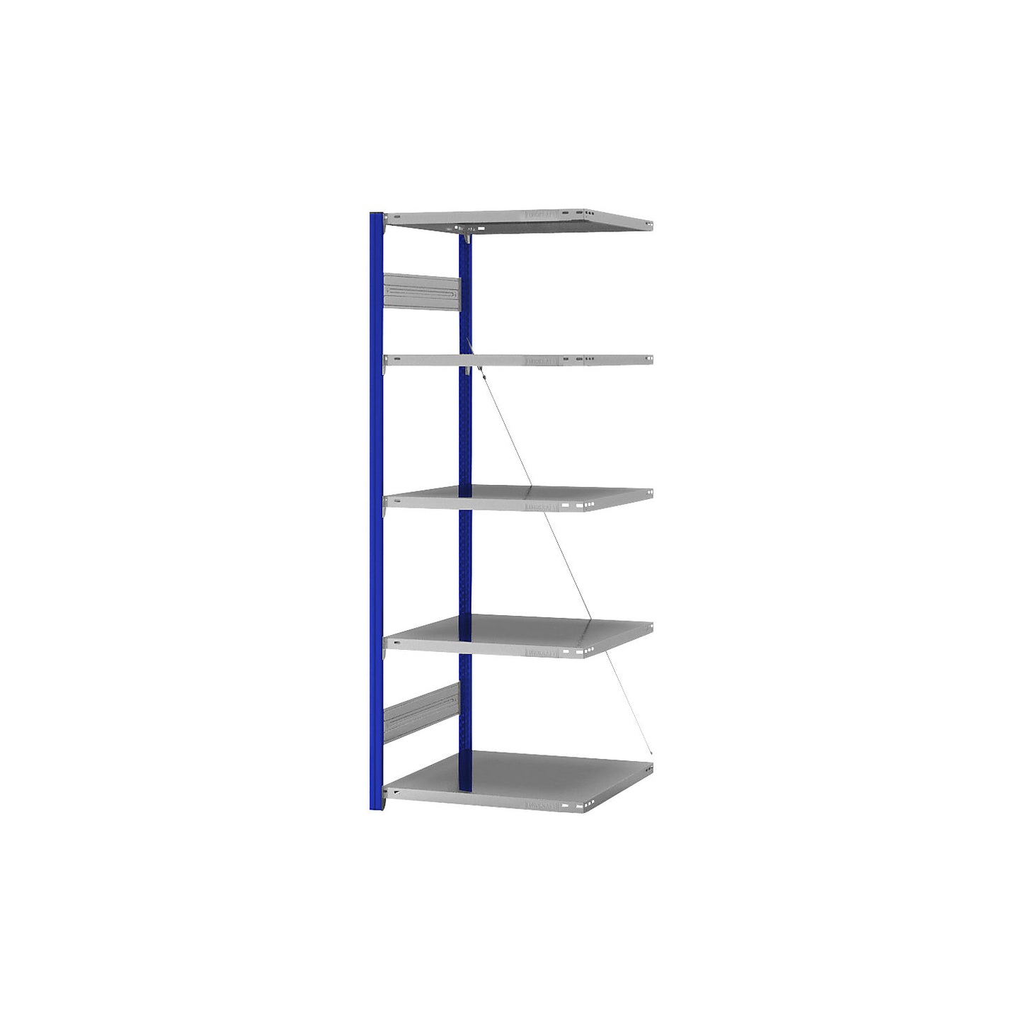 Boltless shelving unit, light duty, single-sided, HxWxD 2000 x 750 x 600 mm, blue/zinc plated, extension shelf unit.