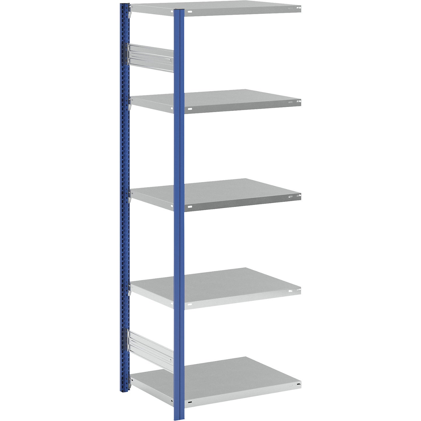 Boltless shelving unit, light duty, single-sided, HxWxD 2000 x 750 x 600 mm, blue/zinc plated, extension shelf unit.