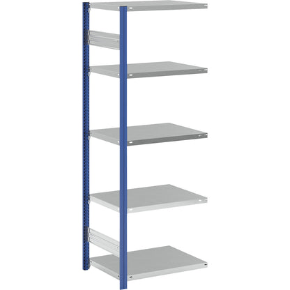 Boltless shelving unit, light duty, single-sided, HxWxD 2000 x 750 x 600 mm, blue/zinc plated, extension shelf unit.