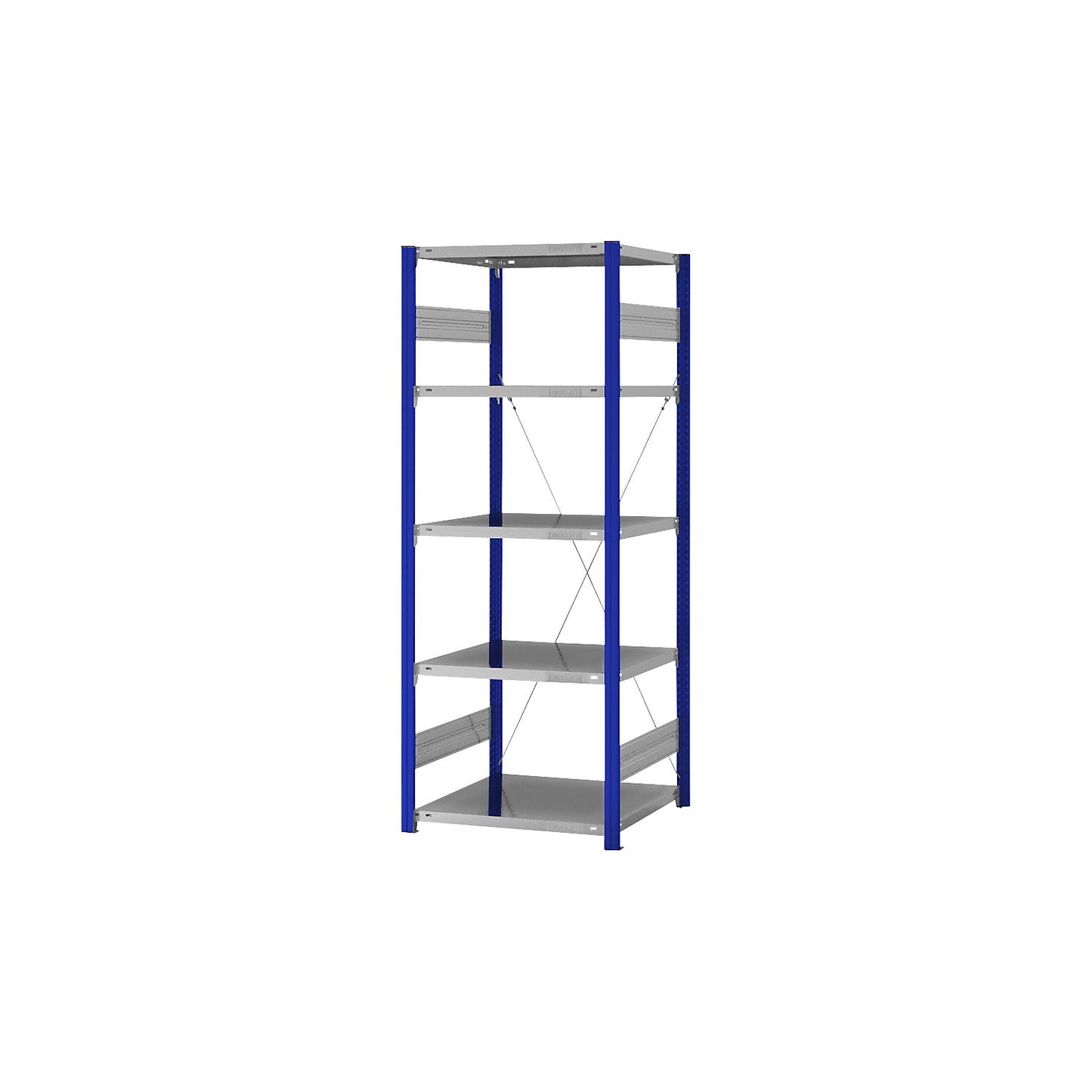 Boltless shelving unit, light duty, single-sided, HxWxD 2000 x 750 x 600 mm, blue/zinc plated, standard shelf unit.