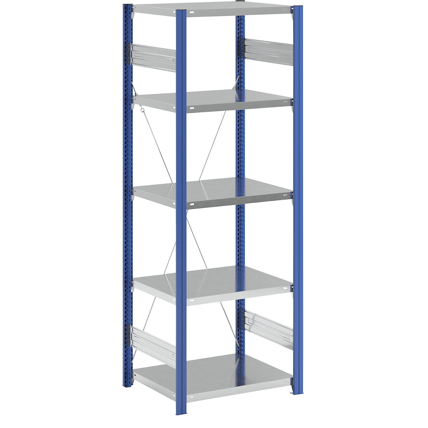 Boltless shelving unit, light duty, single-sided, HxWxD 2000 x 750 x 600 mm, blue/zinc plated, standard shelf unit.