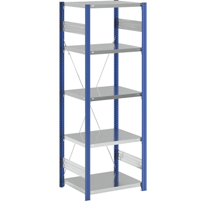 Boltless shelving unit, light duty, single-sided, HxWxD 2000 x 750 x 600 mm, blue/zinc plated, standard shelf unit.