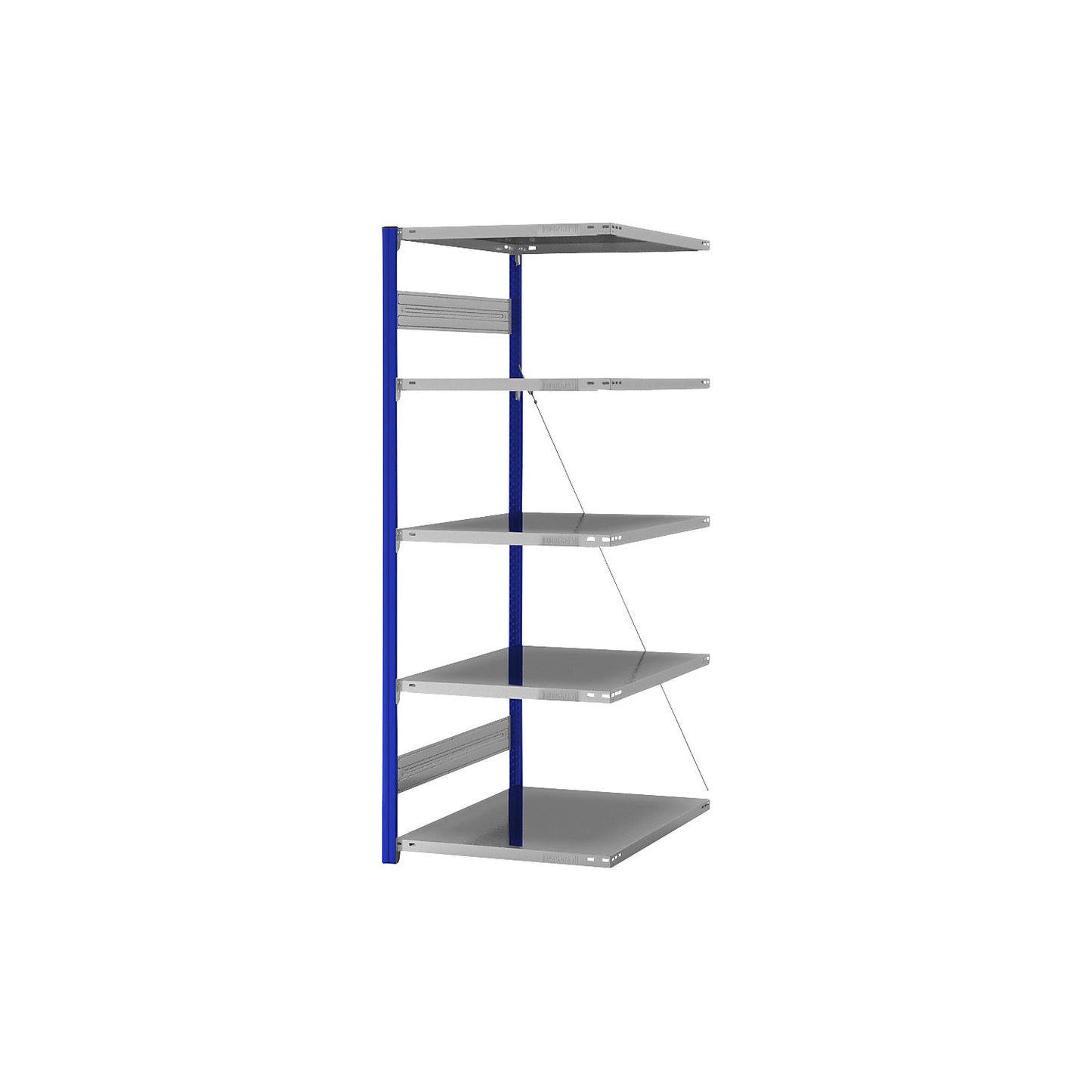 Boltless shelving unit, light duty, single-sided, HxWxD 2000 x 750 x 800 mm, blue/zinc plated, extension shelf unit.