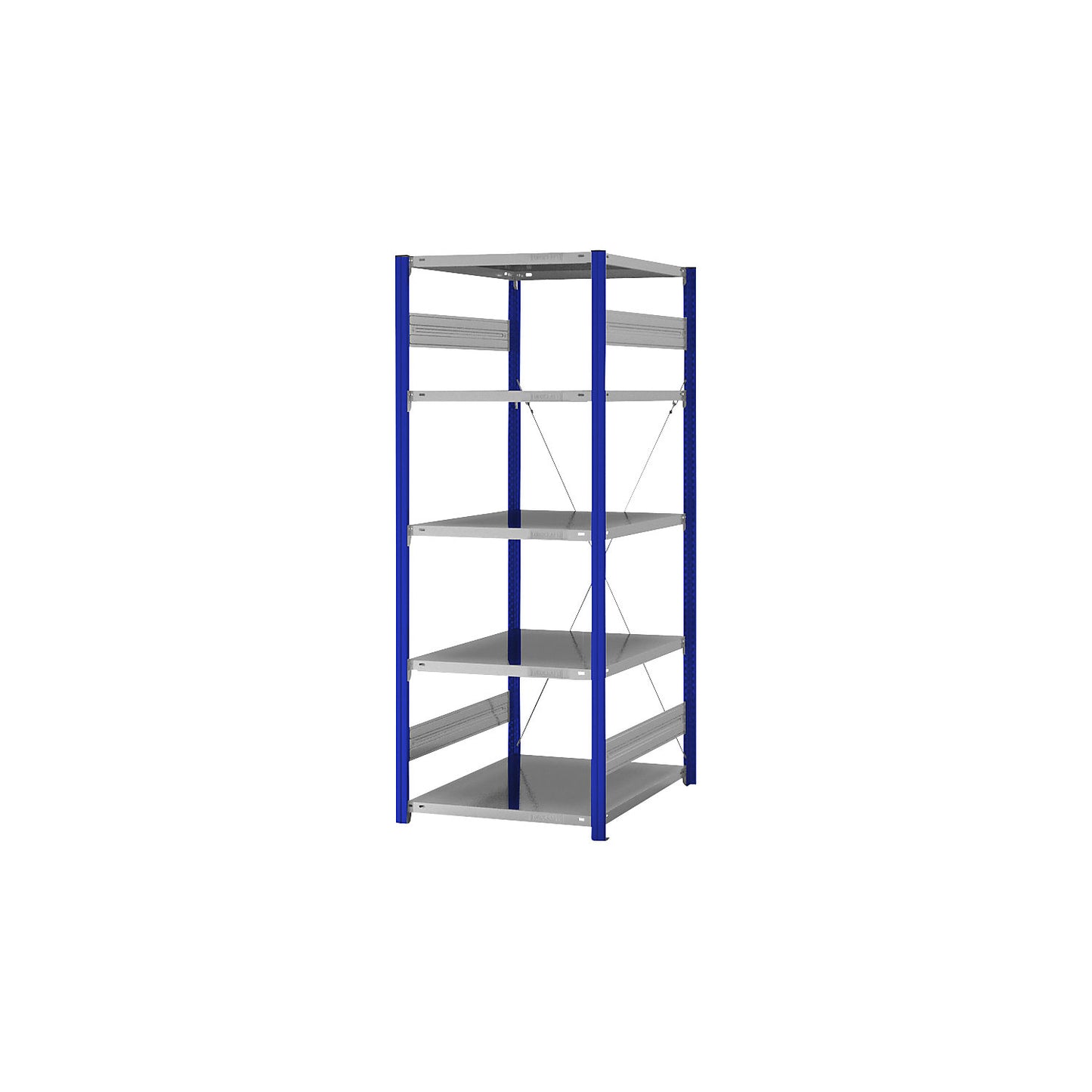 Boltless shelving unit, light duty, single-sided, HxWxD 2000 x 750 x 800 mm, blue/zinc plated, standard shelf unit.