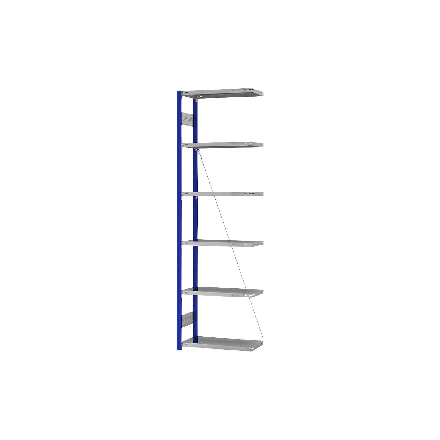 Boltless shelving unit, light duty, single-sided, HxWxD 2500 x 750 x 300 mm, blue/zinc plated, extension shelf unit.