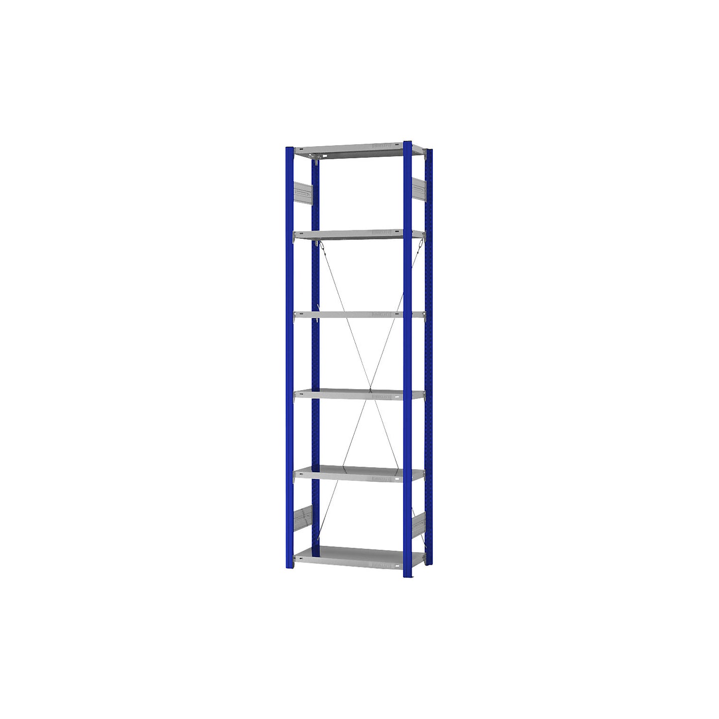 Boltless shelving unit, light duty, single-sided, HxWxD 2500 x 750 x 300 mm, blue/zinc plated, standard shelf unit.