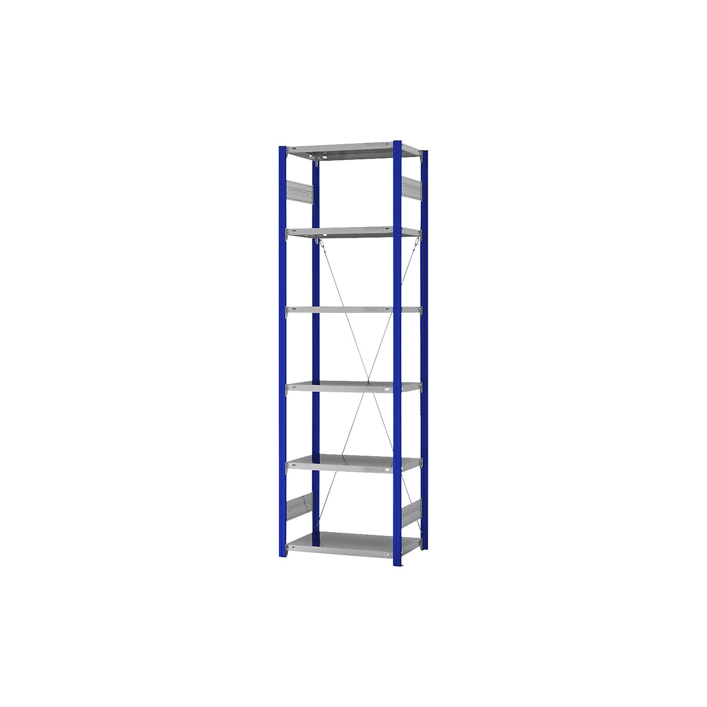 Boltless shelving unit, light duty, single-sided, HxWxD 2500 x 750 x 400 mm, blue/zinc plated, standard shelf unit.