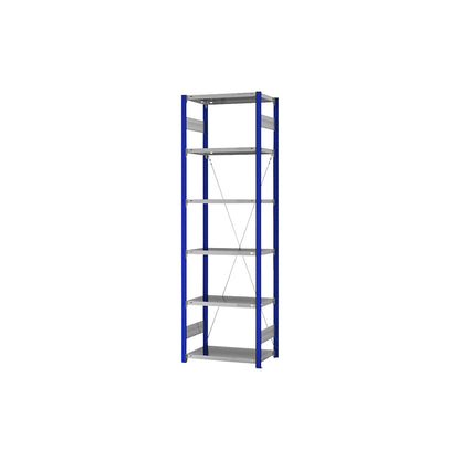 Boltless shelving unit, light duty, single-sided, HxWxD 2500 x 750 x 400 mm, blue/zinc plated, standard shelf unit.