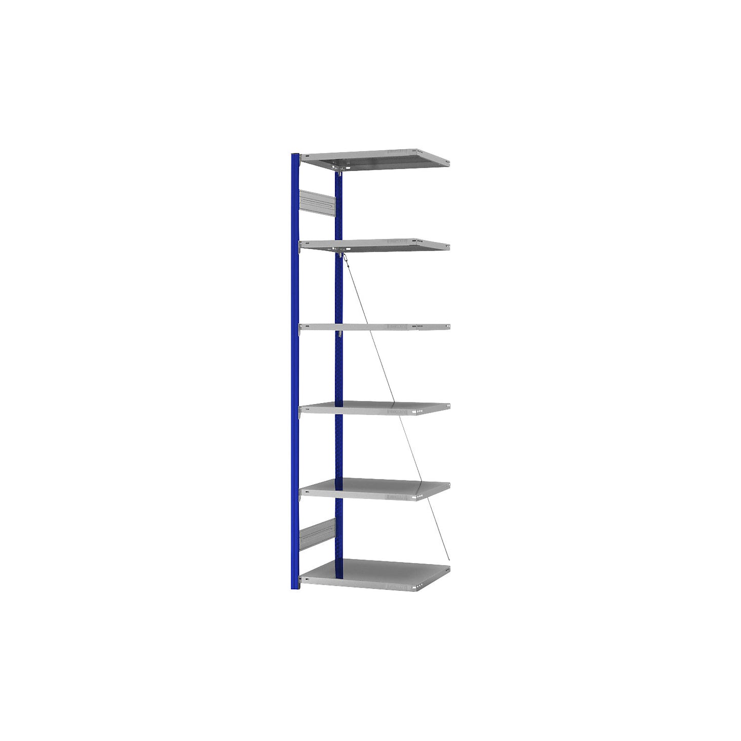 Boltless shelving unit, light duty, single-sided, HxWxD 2500 x 750 x 500 mm, blue/zinc plated, extension shelf unit.