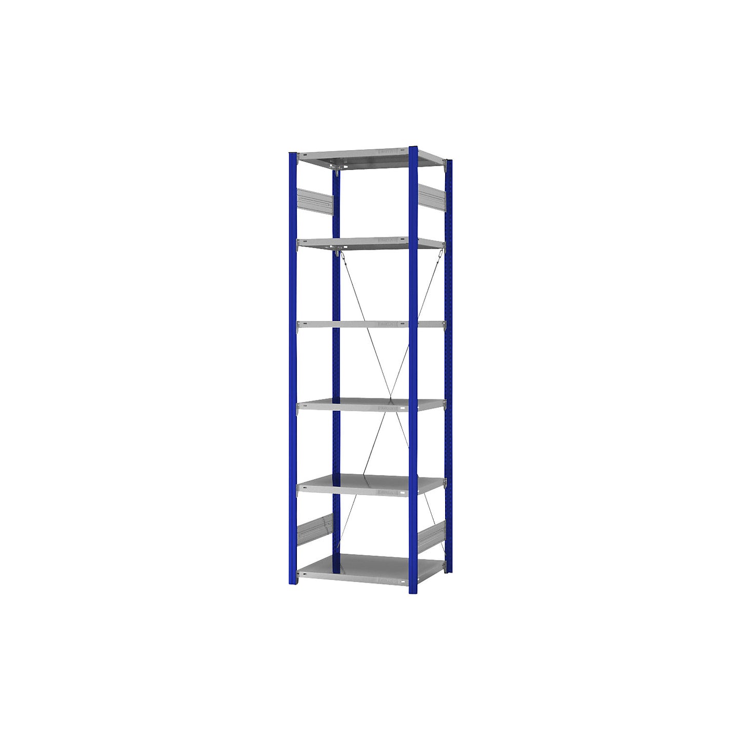 Boltless shelving unit, light duty, single-sided, HxWxD 2500 x 750 x 500 mm, blue/zinc plated, standard shelf unit.