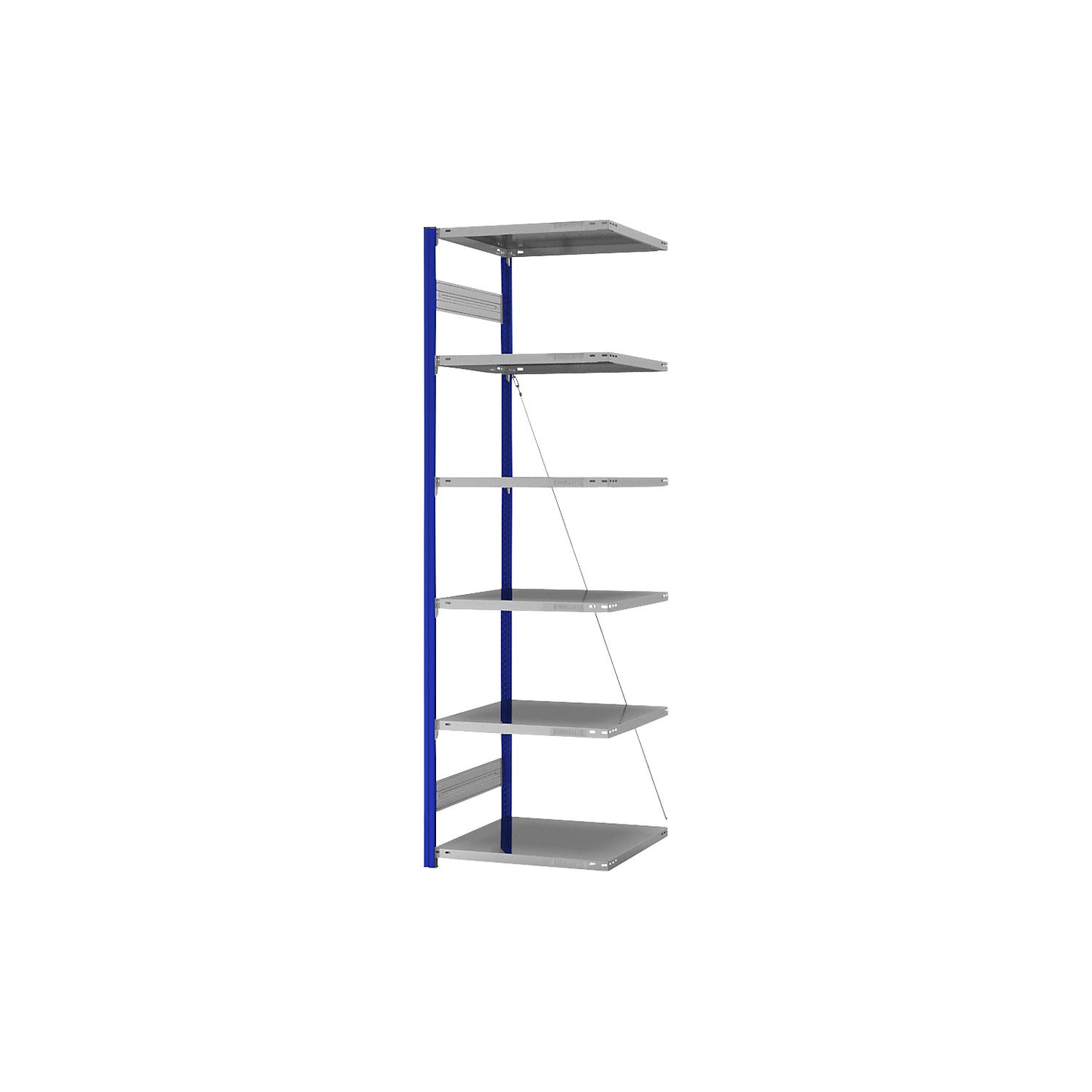 Boltless shelving unit, light duty, single-sided, HxWxD 2500 x 750 x 600 mm, blue/zinc plated, extension shelf unit.